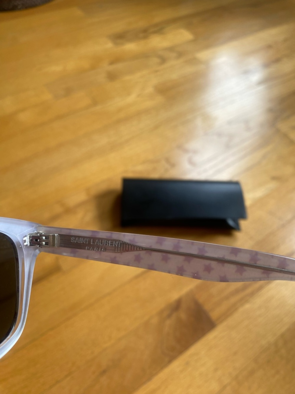 Saint Laurent Acetate Frame Sunglasses with Red Stars and Black Lenses - Picture 6 of 8